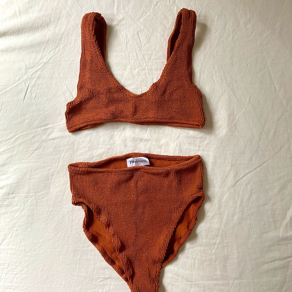 Youswim Rust Brown Textured High-Waist Bikini Set
